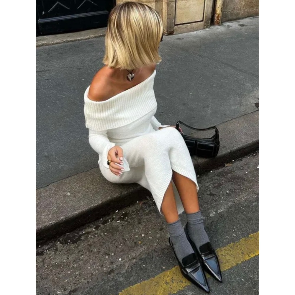 Micas One Shoulder Long Sleeve Midi‎ Dress
Off White size L